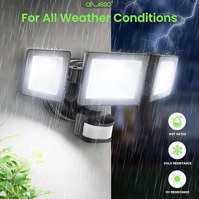 ALUSSO® Motion Sensor Outdoor Lights, 40W 4000LM 3 Modes Flood Lights Outdoor Motion Sensor, 3CCT 3 Heads Outdoor Security Light Wet Location Use for House Garage Yard Walkway, Black,ETL by GreenHaven Gardens