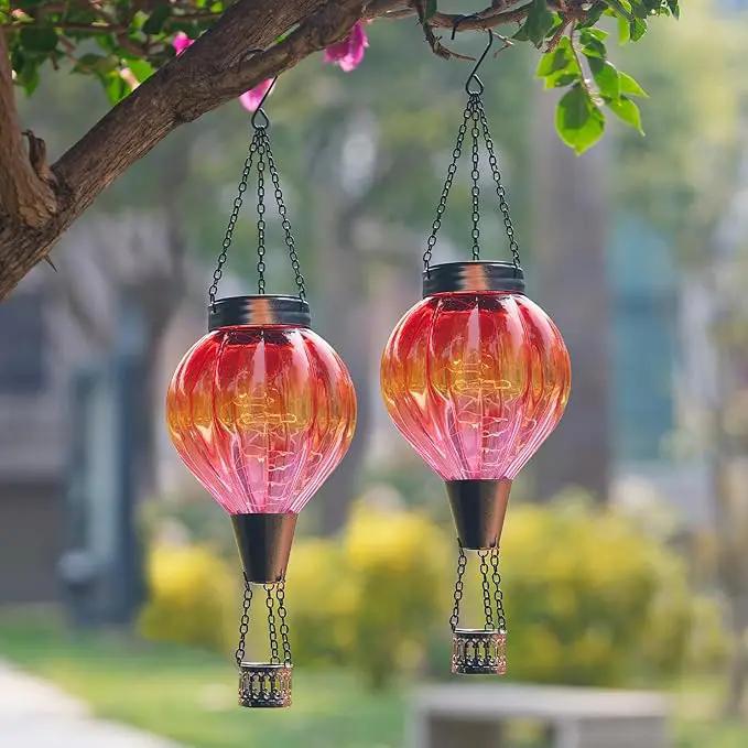 2PC Hot Air Balloon Solar Lantern Outdoor Waterproof, Gradient Orange Glass Balloon Lantern Lights, Hanging Solar Lights for Outside Patio Garden Tree Porch Yard Gift for Women Mom by GreenHaven Gardens