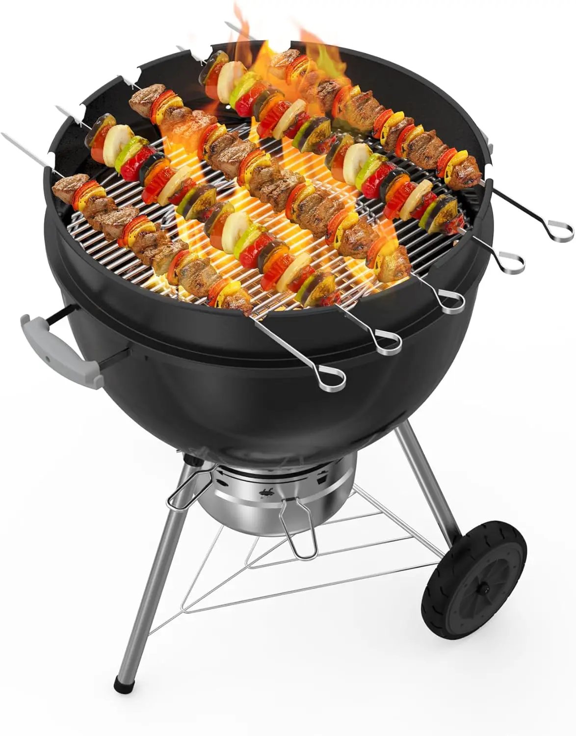only fire Rotisserie Ring with Kabob Skewer Set for Weber 22 1/2 Inch Kettle and Other Similar Kettle Charcoal Grills by GreenHaven Gardens