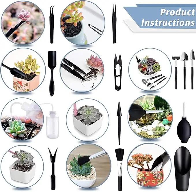 Succulent Tools, 13 Pcs Mini Garden Tool Set, Transplanting Tools Set,Succulent Care kit for Succulent Miniature Gardening Plant, Black by GreenHaven Gardens