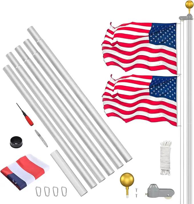Flag Pole Kit 20FT, 12 Gauge 1.8mm Thickness Heavy Duty Flag Poles with 3x5 American Flag, Silver Flag Pole for Outdoor House In Ground, Extra Thick Flagpoles Suitable for Yard and Garden by GreenHaven Gardens