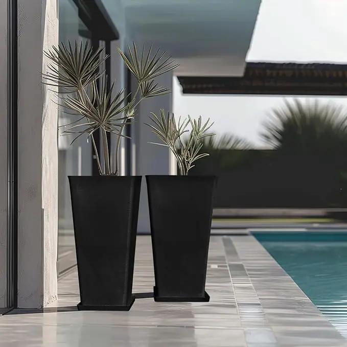 LA JOLIE MUSE 30 inch Tall Black Planters Set of 2, Indoor/Outdoor Rectangular Large V Shaped Taper Planters for Front Door by GreenHaven Gardens