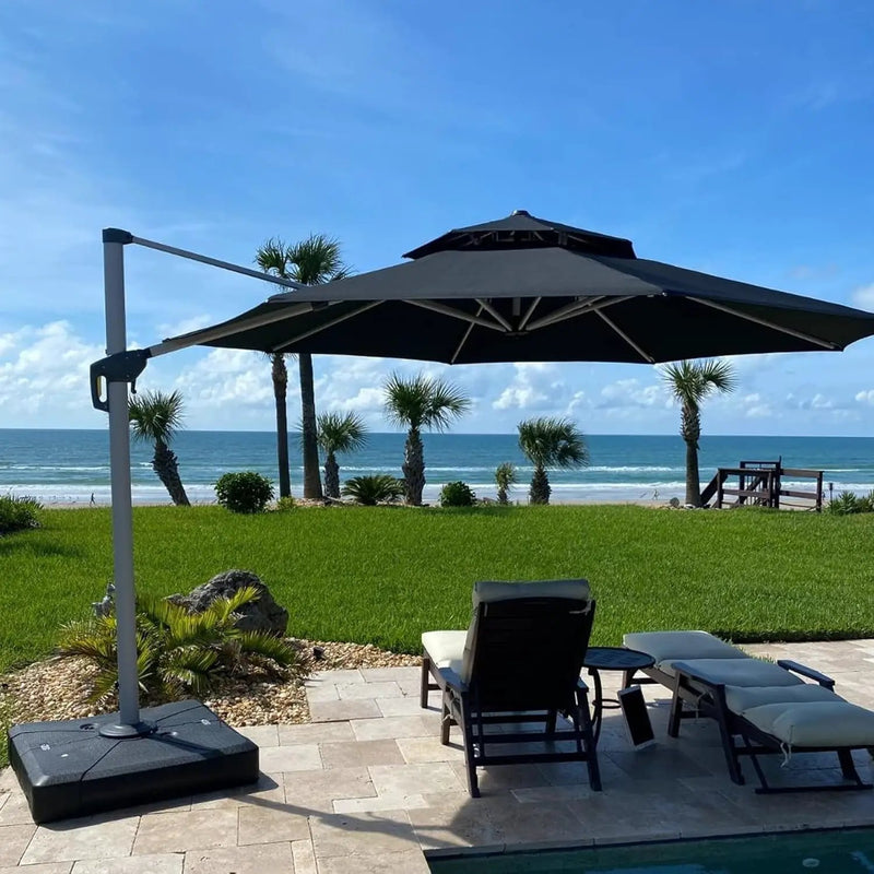 PURPLE LEAF 11 Feet Patio Umbrella Outdoor Round Large Cantilever Umbrella Windproof Offset Heavy Duty Sun Outside for Patio, Black by GreenHaven Gardens