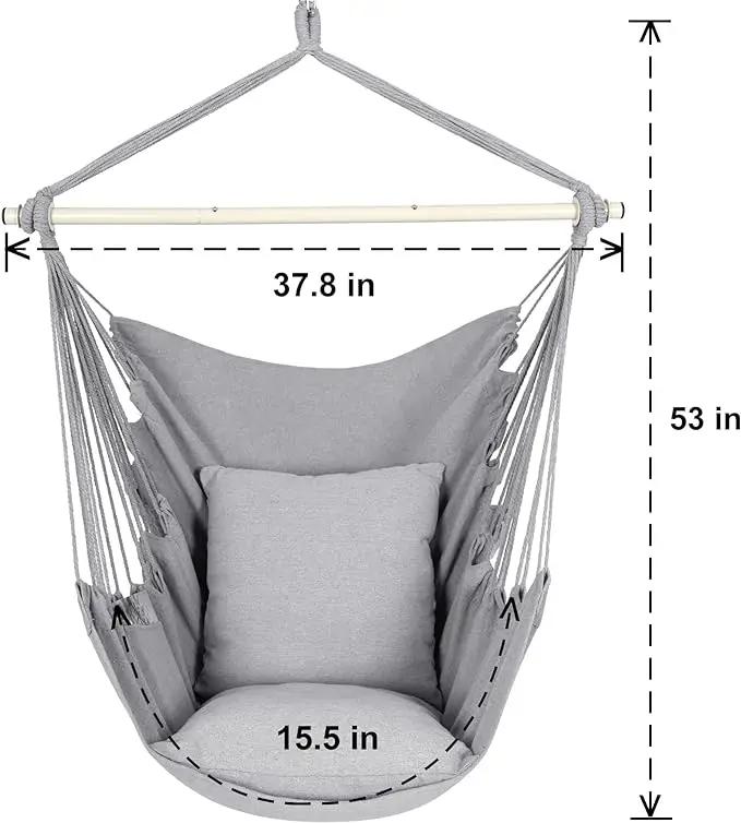 Y- STOP Hammock Chair Hanging Rope Swing Chair, Max 500 Lbs, 2 Seat Cushions Included, Removable Steel Spreader Bar with Anti-Slip Rings, Hardware kit-for Indoor or Outdoor(Light Grey) by GreenHaven Gardens