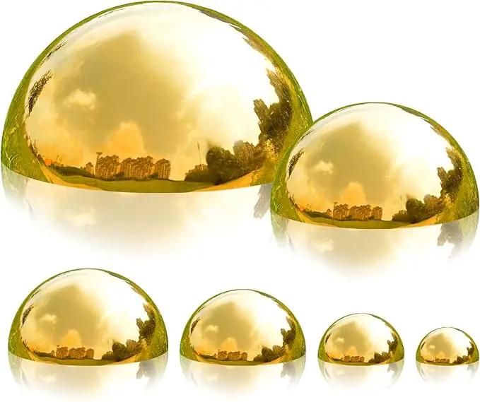 Nerien Gazing Ball, Stainless Steel Garden Mirror Globe, Polished Ornament Sphere, Hollow Floating Reflective Hemisphere, for Home Outdoor Pond Housewarming Swimming Pool Decoration, Gold, 6Pcs Mix by GreenHaven Gardens