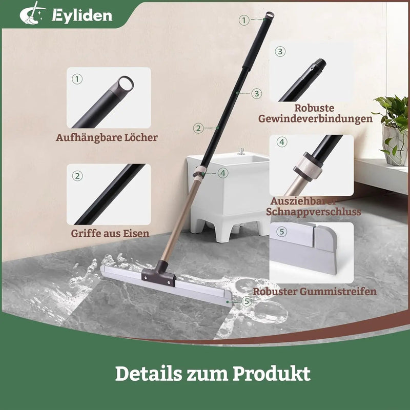 Eyliden 17" Rubber Floor Squeegee - Quick Water & Foam Removal, Dual-Action Push & Scrape Heavy-Duty Scrubber Broom with Telescopic Handle, for Bathroom Shower Kitchen Floors Glass Pool by GreenHaven Gardens