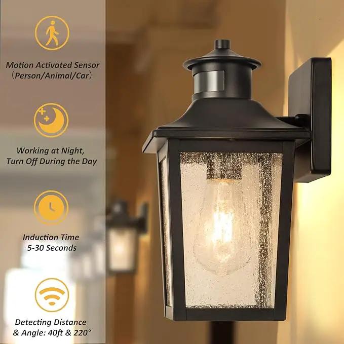 Motion Sensor Outdoor Wall Light - Black Dusk to Dawn Outdoor Lighting, LED Waterproof Exterior Light Fixture, Modern Porch Light Outside Wall Mount for House Patio Garage Garage, Anti-Rust by GreenHaven Gardens