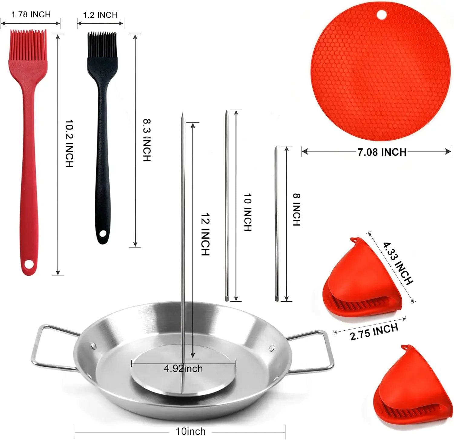 Fengzhe Al Pastor Skewer for Grill：Stainless Steel Vertical Stand, Brazilian Spit Stand with removable 3 Spikes, 2 Brushes, Anti-scalding Fittings, Fat Separator Tray, for Tacos Al Pastor, BBQ by GreenHaven Gardens