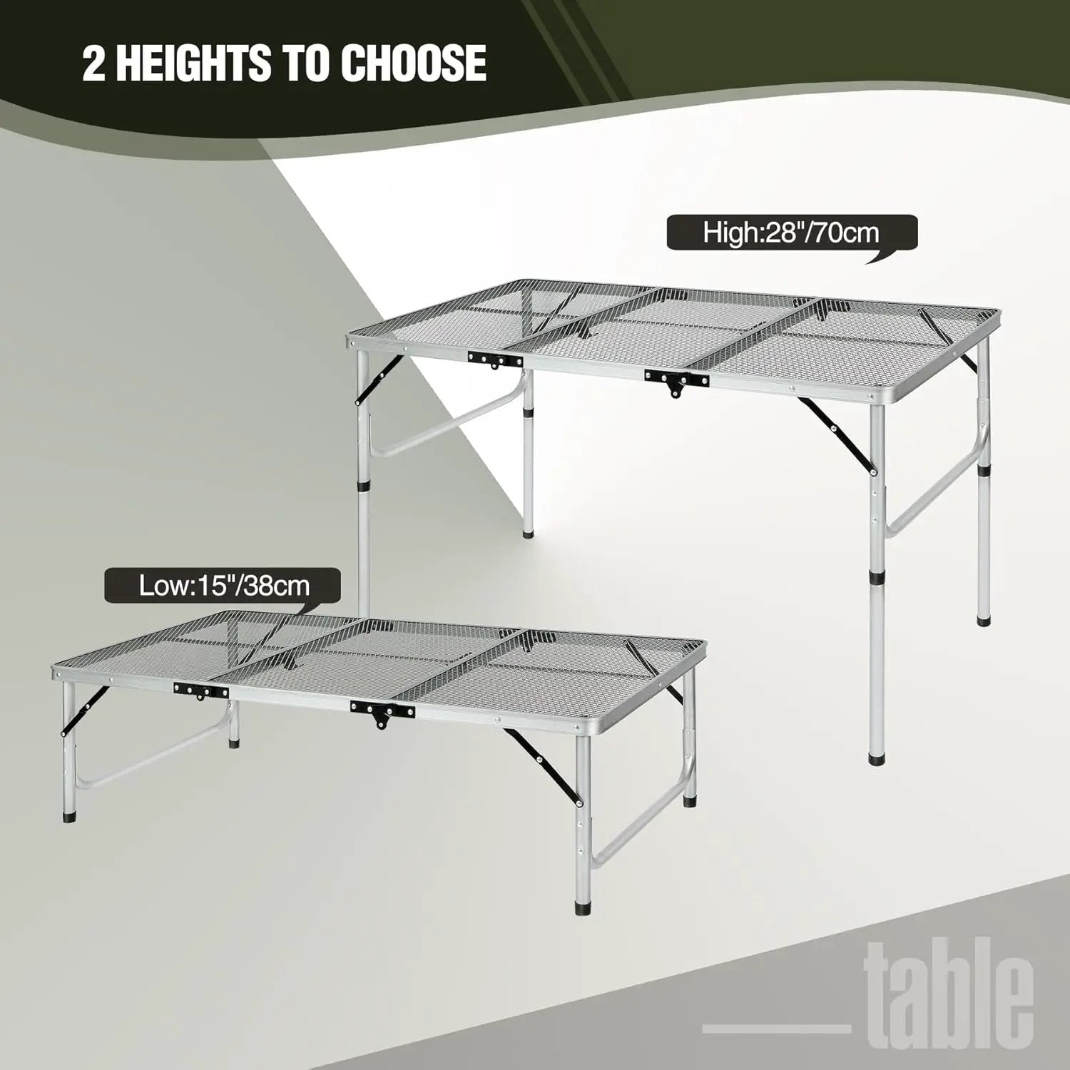 REDCAMP 48x24 Long Folding Grill Table for Outside, Lightweight Portable Metal Aluminum Outdoor Grill Table with Adjustable Height Legs, Great for Camping Picnic Cooking BBQ, Silver 4ft by GreenHaven Gardens