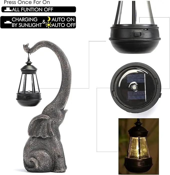 15" Outdoor Sculpture Figurine Statue Elephant Decorations Solar Garden Statues for Patio Home Yard Decor Good Luck Garden Elephant Birthday Gifts for Woman, Mom Family by GreenHaven Gardens