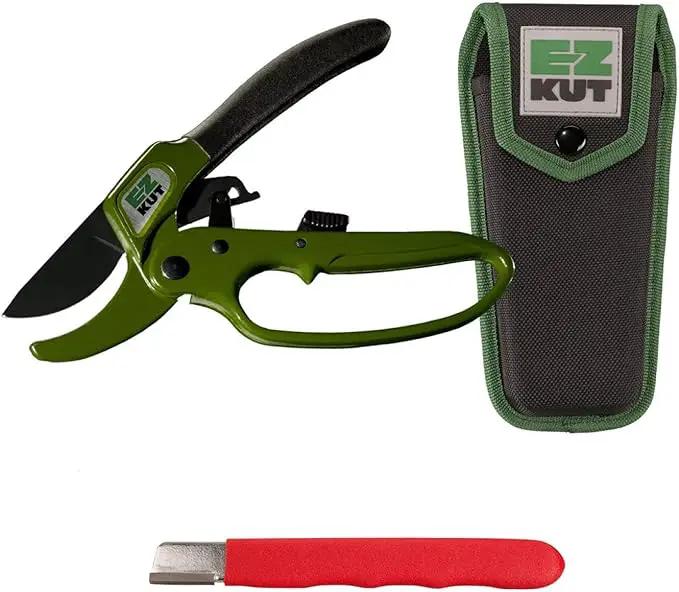 EZ Kut Original Ratcheting Pruner Kit with Molded Ballistic Nylon Sheath and Carbide Blade Tool, Green and Black by GreenHaven Gardens