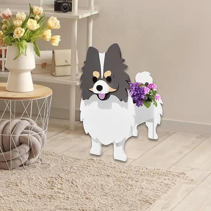 Grey and White Pomeranian Dog Planter Plant Pots,Cute Garden Dog Flower Planter,Dog Planters Birthday Gifts for Women,Office,Indoor/Outdoor Decor（9.45 * 6.65 * 12.13in） by GreenHaven Gardens