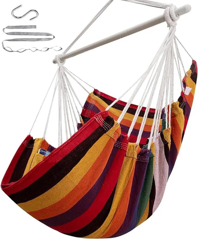 ADVOKAIR Hammock Chair Swing (500 lbs Max) - Hanging Hammock Chair Rope Swing Indoor for Bedroom, Outdoor, Patio, Bedroom, Porch, Deck - Sturdy Steel Bar with Anti-Slip Safety Rings by GreenHaven Gardens