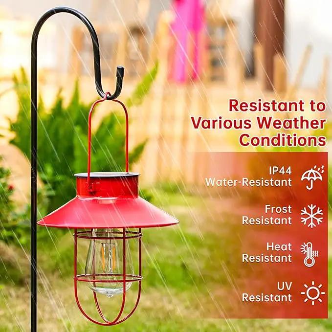 Solar Lights Lantern Lamp with Shepherd Hook, Solar Metal Lanterns, Outdoor Lights Decor,Edison Bulb Lights for Garden ,Outside Decor for Pathways,Patio, Lawn, or Landscaping(Red) by GreenHaven Gardens