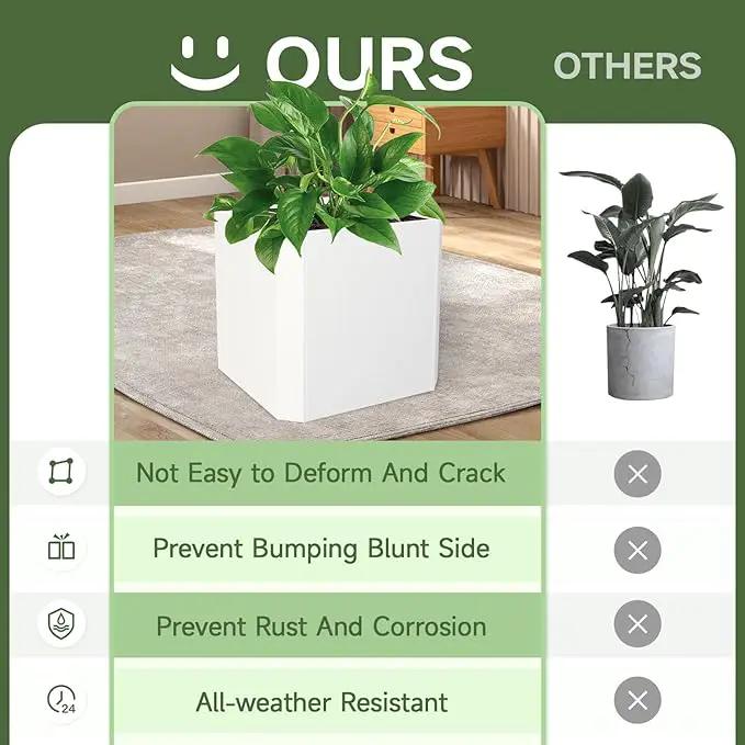 Steel Planter Box-24"x24"x24"-Large Square Planter Box-Outdoor Indoor-Cube Steel Planter Heavy Duty White Metal Planter Flower Pot Commercial Residential for Home Garden Porch Hotel Patio by GreenHaven Gardens