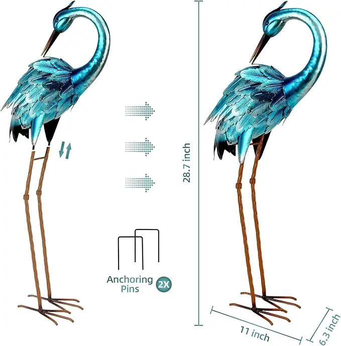 chisheen Metal Crane Garden Statue, Blue Heron Sculpture Yard Art, Large Heron Decoy, Bird Statues, Lawn Ornaments for Backyard Pond Patio Porch Outside Decorations by GreenHaven Gardens