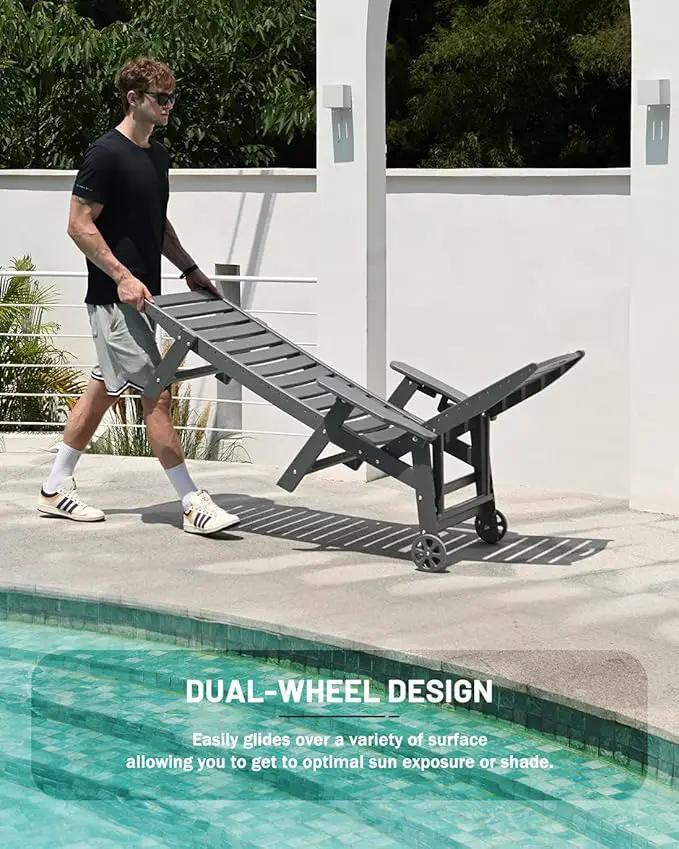 Lounge Chair Outdoor Set of 4 with Wheels, Adjustable 6-Position Chaise Lounge Outdoor, Patio Lounge Chair for Poolside Backyard, Grey by GreenHaven Gardens