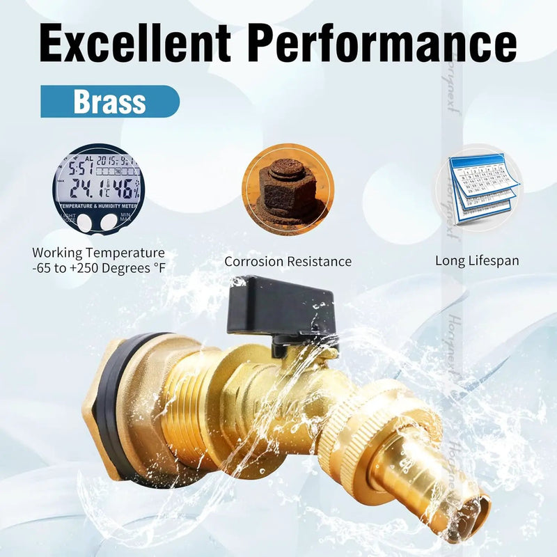 spigot for rain barrel parts kit, brass water barrel spigots accessories for 55 gallon bucket, garden hose connector adapter bulkhead fitting, 1-1/4 inch O.D. inlet & 5/8 inch barb O.D. by GreenHaven Gardens