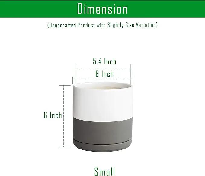 D'vine Dev Set of 2 Plants Pots, 6 Inch Ceramic Planter Pot for Plants with Drainage Hole and Saucer, White/Speckled Grey, 94-V-C-6 by GreenHaven Gardens