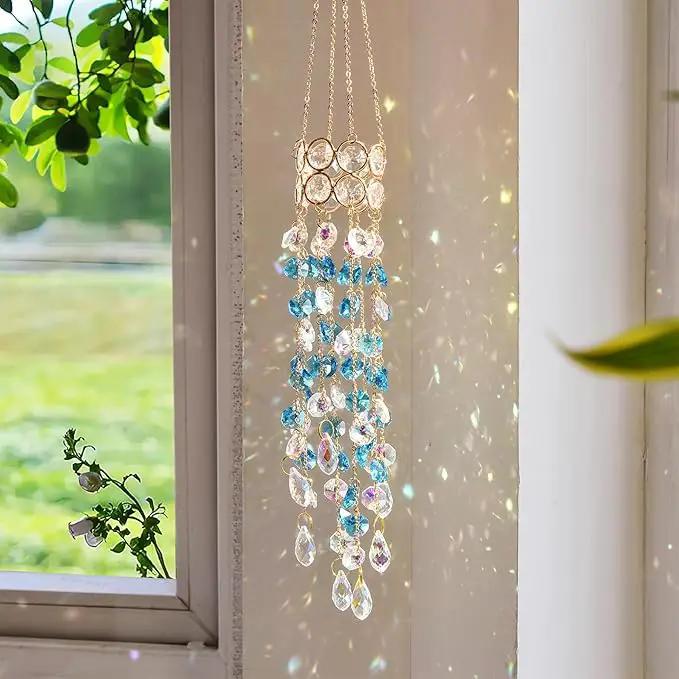 Hanging Window Garden Crystal Sun Catcher, Gold-Plated Sun Catcher for Indoor and Outdoor Decoration, Light Catcher, Party Crystals (Blue) by GreenHaven Gardens