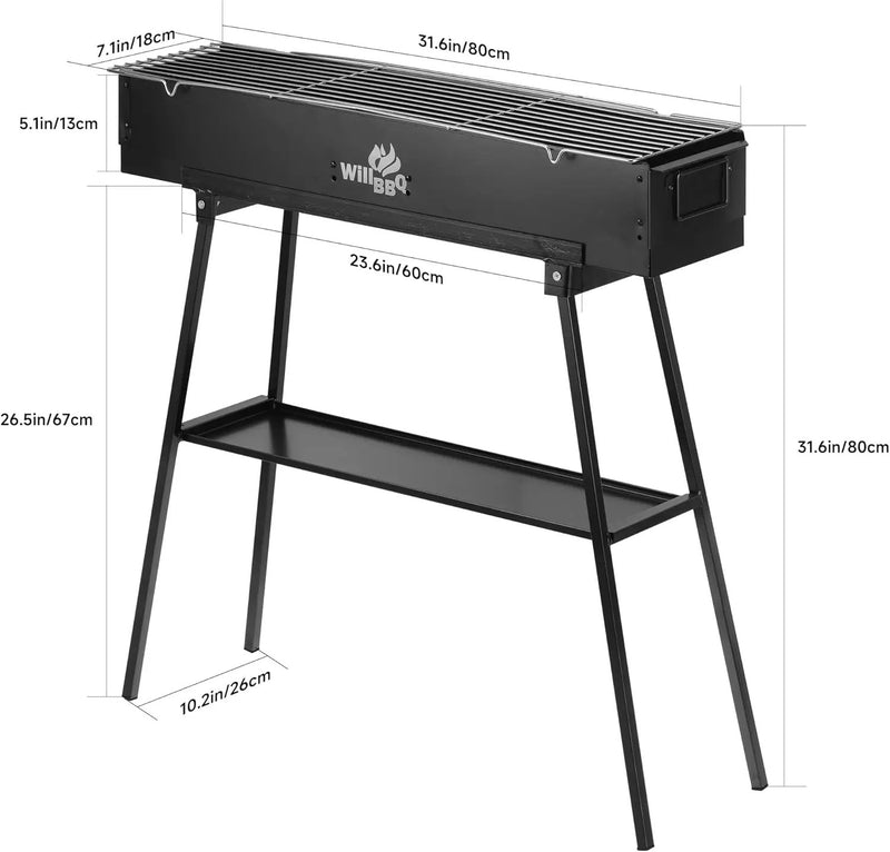 Charcoal Grills Commercial Quality Portable Multiple Size Hibachi BBQ Lamb Skewer Folded Camping Barbecue Grill for Backyard Party Picnic Use(31.6x7.1x5.1 inch With Accessories),BLACK by GreenHaven Gardens