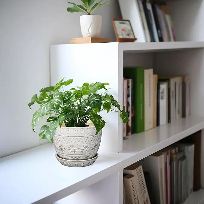 G EPGardening Ceramic Planters for Indoor Plants - 5 Inch Plant Pot for Outdoor Plants Succulent Planter with Drainage Hole and Saucer Flower Pot for Room Decor White by GreenHaven Gardens