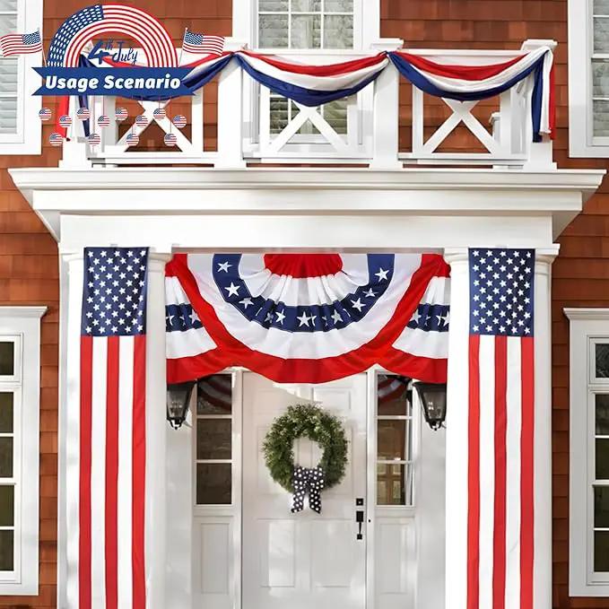 Americana Bunting Flags Outdoor 2x4 Ft,Pleated Fan Flag with Embroidered Stars,Red White and Blue Decorations for 4th of July Independence Day Memorial Day Patriotic Decorations (Set of 5) by GreenHaven Gardens
