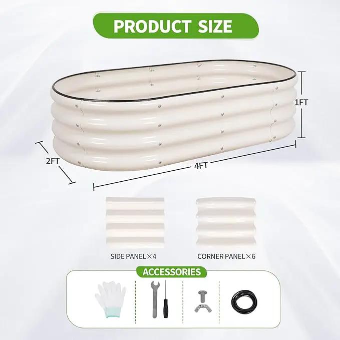 Galvanized Raised Garden Bed - 4x2x1FT Metal Planter Boxes Outdoor | Oval Steel Raised Bed Kit for Gardening with Protective Tape, Gloves for Vegetables, Flower, Herb (White) by GreenHaven Gardens