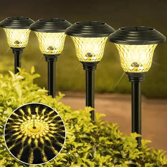 8 Pack 3 Mode Solar Pathway Lights for Outdoor Color Changing/Warm White/Bright White Waterproof Garden Stainless Steel Landscape Path Lighting Walkway Yard Lights Glass LED RGB Black by GreenHaven Gardens