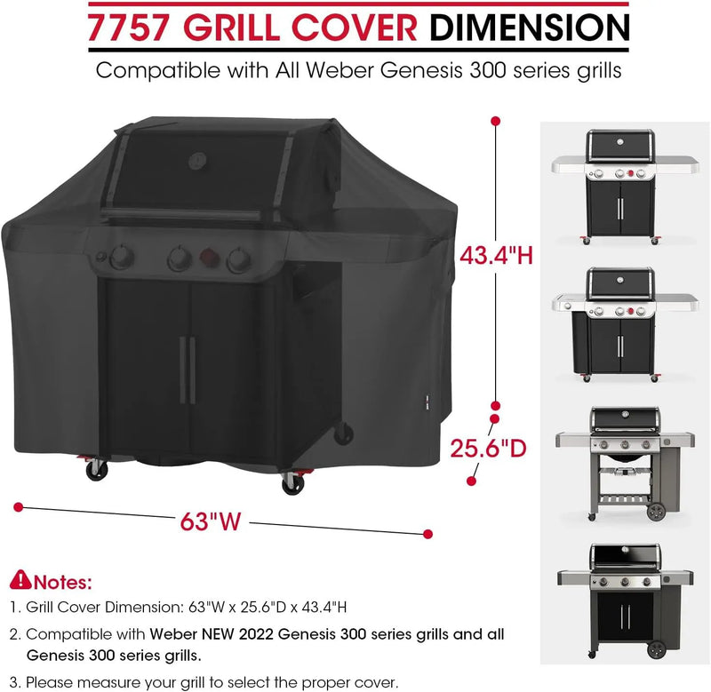 Unicook 63 Inch Grill Cover for Weber Genesis 300 Series and New 2022 Genesis 300, Outdoor BBQ Gas Grill Cover, Heavy Duty Waterproof Fade Resistant, Compared to Weber 7757 by GreenHaven Gardens