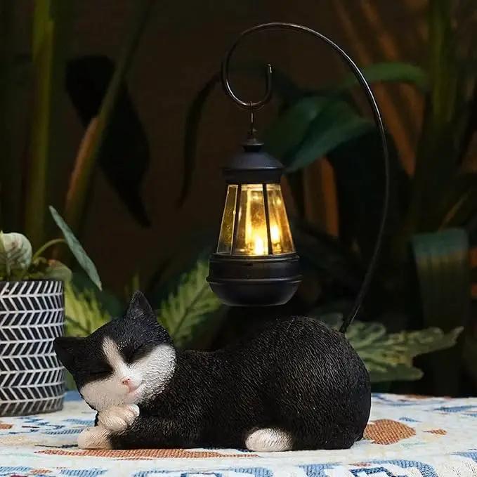 Solar Cat Statues with Lantern for Garden Outdoor Statue, Garden Lawn Outdoor Cat Statue, Cat Figurines Crafted Garden Sculptures & Statues for Patio, Yard, Lawn & Porch Gardening Gifts for Mom(13") by GreenHaven Gardens