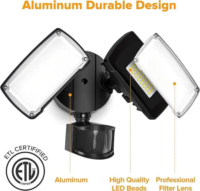 LUTEC 38W 3500 Lumen LED Motion Activated Integrated Dual-Head Floodlight Outdoor with Motion Sensor, 5000K Daylight, Dusk to Dawn, Exterior Security Wall Light for Patio, Garden, Yard(Black) by GreenHaven Gardens