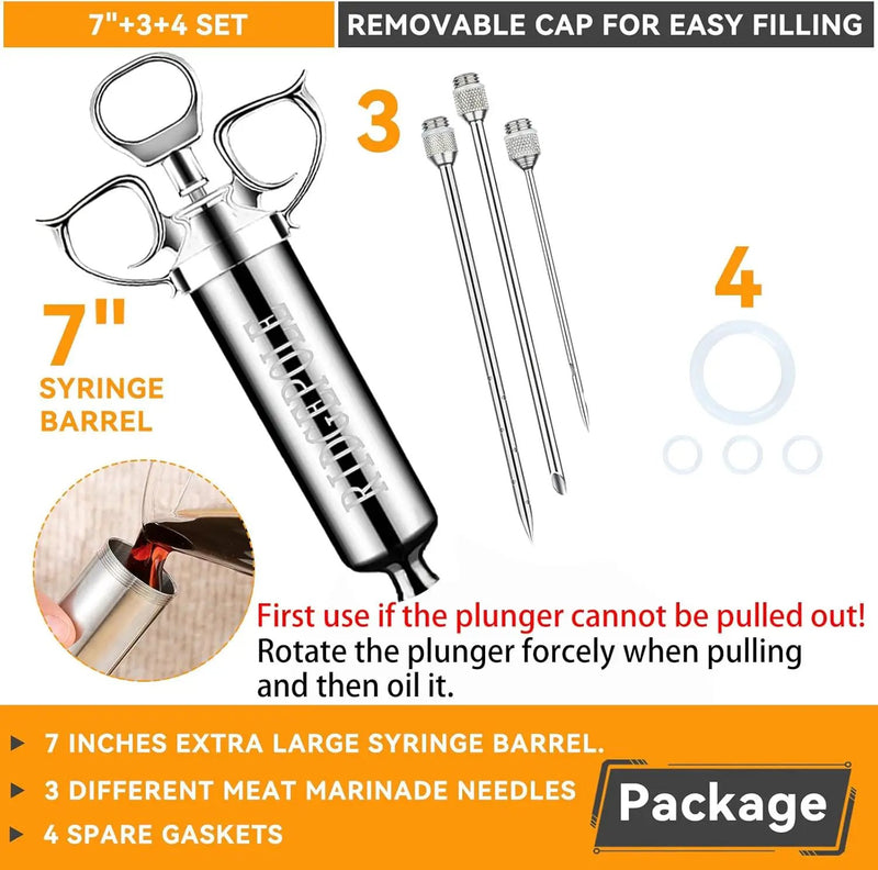 Meat Injector, Marinade Injector with 3 Marinade Needles,Seasoning Injector, Turkey Injector Syringe，2-OZ Large Capacity, All Stainless Steel 2024 UPDATE by GreenHaven Gardens