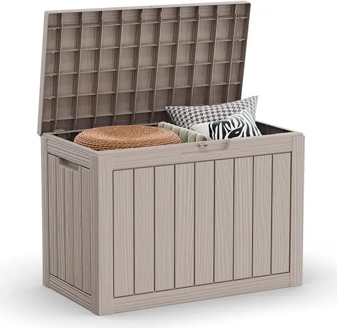 46 Gallon Outdoor Deck Box,Storage Lockable Waterproof Patio Furniture,Garden Tools,Cushions,Pool Accessories Outside Storage Resin Box(Light Brown) by GreenHaven Gardens