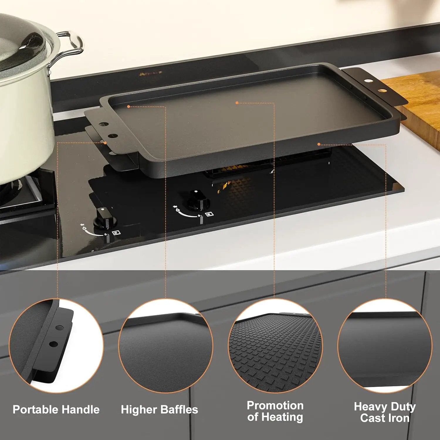 Grill Flat TopGriddle Universal, Cast Iron Griddle for Gas Grill, 17" x 10" Stovetop Griddle, GriddlePan for Stove Top, GrillGriddle for Charcoal/Electric/Gas Grills, Stove, Tailgating, Camping by GreenHaven Gardens