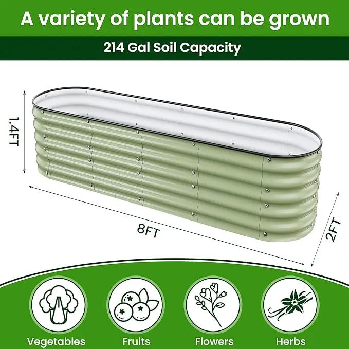 8 X 2 X 1.4 Ft Galvanized Raised Garden Bed,Sturdy and Easy to Assemble Oval Raised Planter Beds Outdoor for Vegetables, Gardening, Flowers, Fruits（Light Green） by GreenHaven Gardens