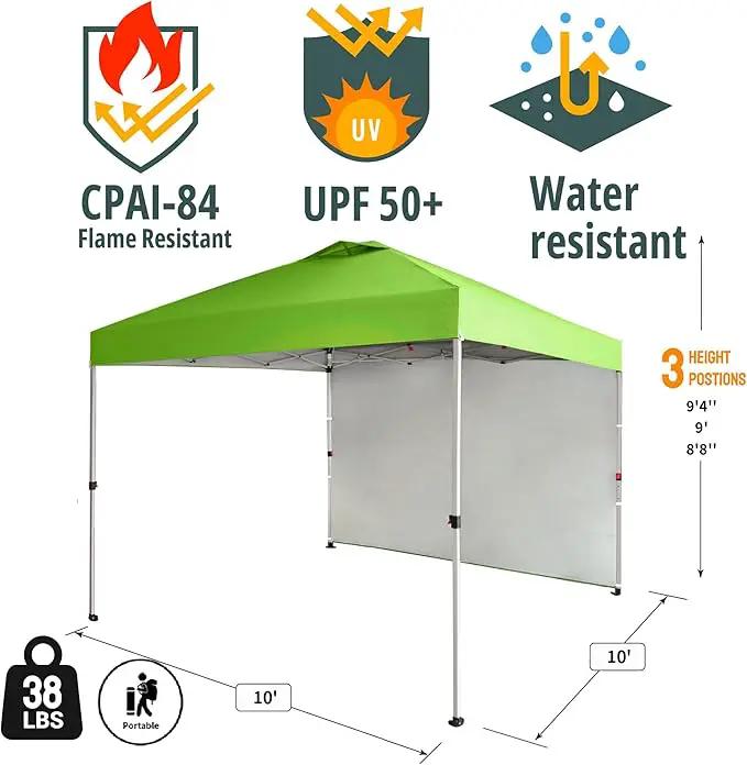 CROWN SHADES 10x10 Pop Up Canopy with 1 Side Wall - Beach Tent with One Push Setup - Outdoor Sun Shade for Events, Parties, Camping - Gazebo with STO-N-Go Cover Bag (Green) by GreenHaven Gardens
