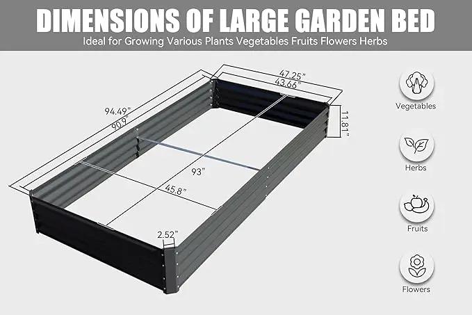 Domi Galvanized Raised Garden Bed, Outdoor Planter Garden Boxes Large Metal Planter Box for Gardening Vegetables Fruits Flowers, Dark Grey(8x4x1ft) by GreenHaven Gardens