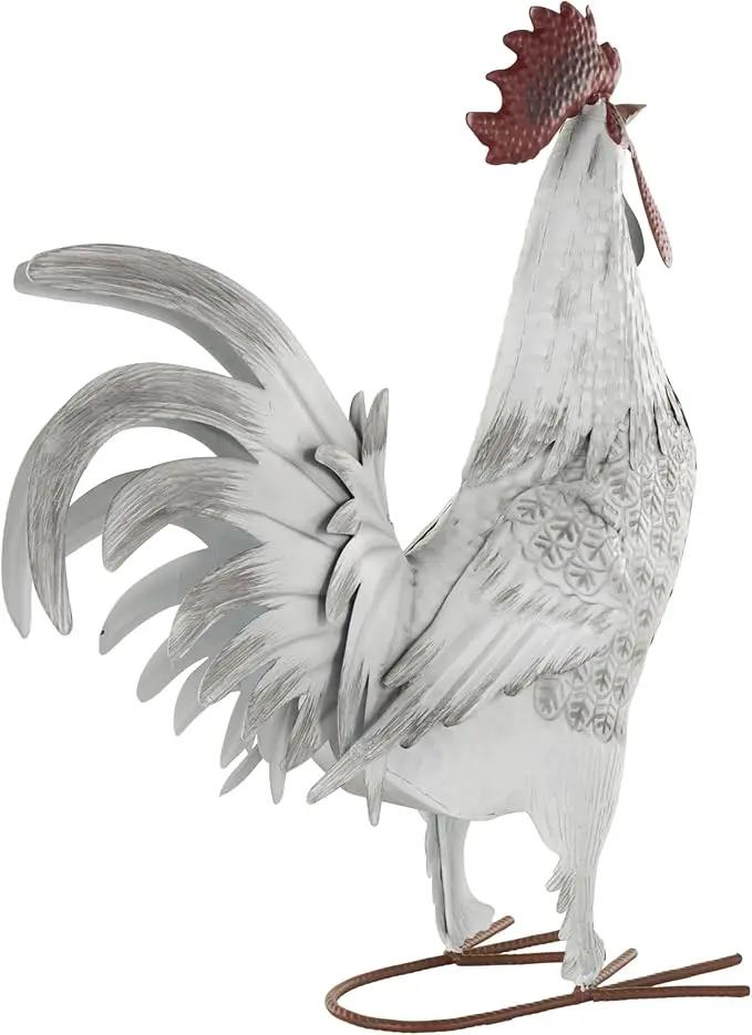 Deco 79 Metal Rooster Decorative Garden Sculpture Garden Statue with Black Texturing and Red Accents, Outdoor Sculpture 15" x 6" x 18", White by GreenHaven Gardens