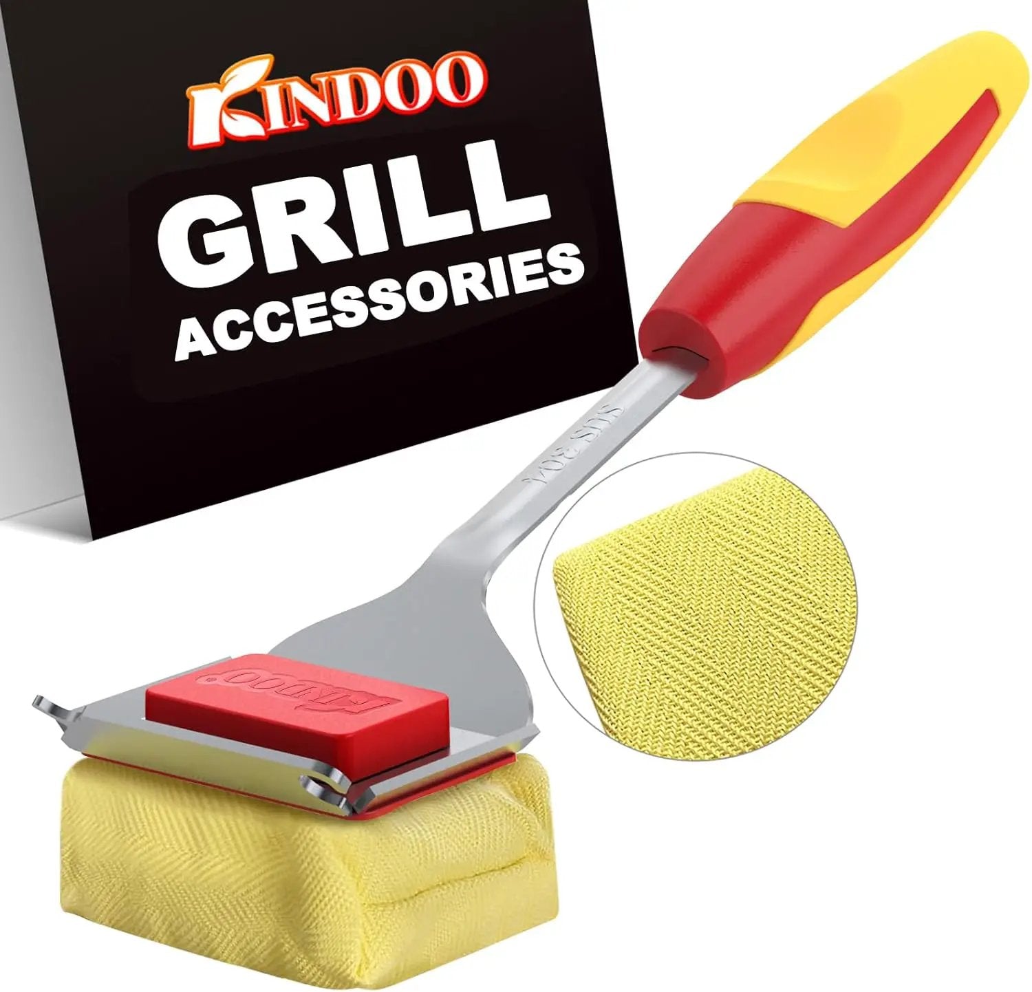 Grill Brush Bristle Free for Outdoor Grill, Steam Grill Cleaning Brush Replaceable BBQ Cleaner Brush Head,Extended Handle, Safe Grill Brush with Scraper for Cast Iron Stainless-Steel Grates, Red by GreenHaven Gardens