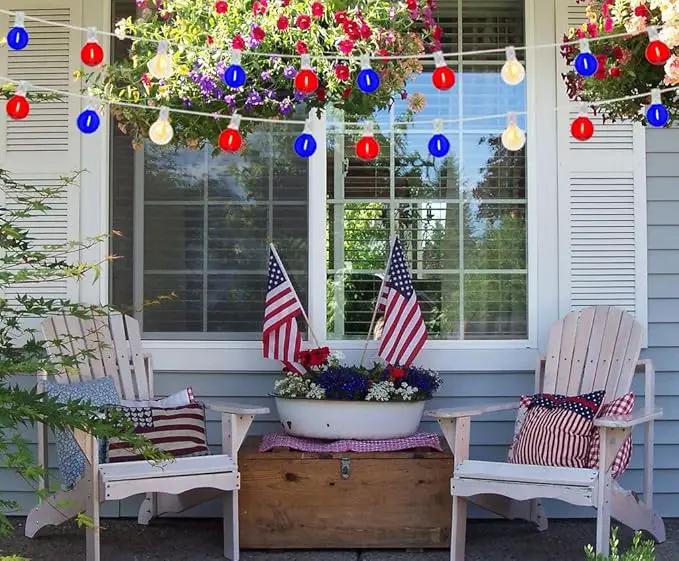 25Ft Independence Day LED String Lights, Waterproof Patio Light with 25 G40 LED Clear/Red/Blue Bulbs, Connectable Hanging Independence Day String Lights for Indoor Outdoor Garden Backyard Porch by GreenHaven Gardens