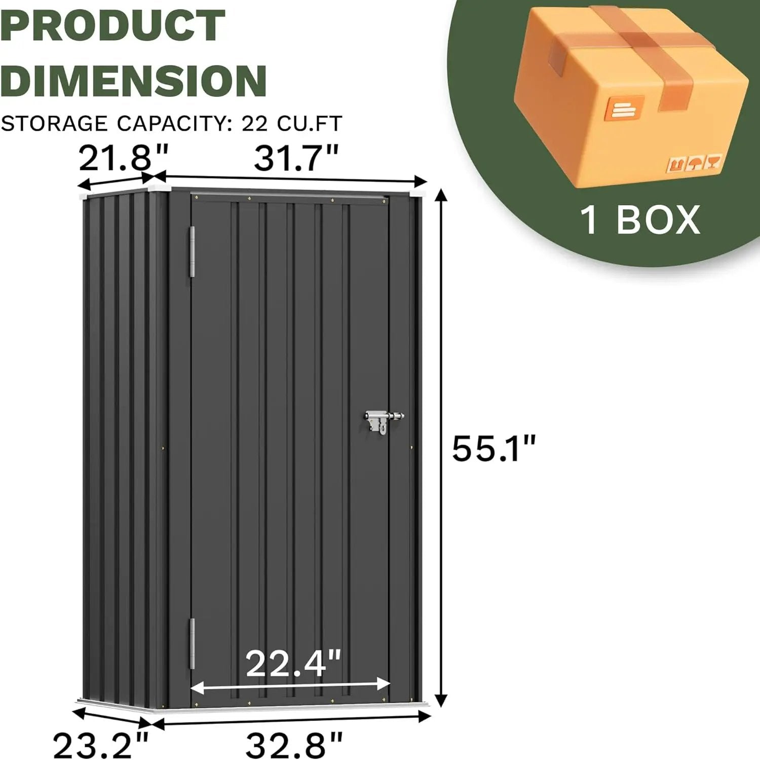 Patiowell 22 Cuft Outdoor Storage Cabinet, Metal Storage Shed with Lockable Door, Indoor Outdoor Vertical Waterproof Tool Shed Without Adjustable Shelves for Patio Garden Backyard, Black by GreenHaven Gardens