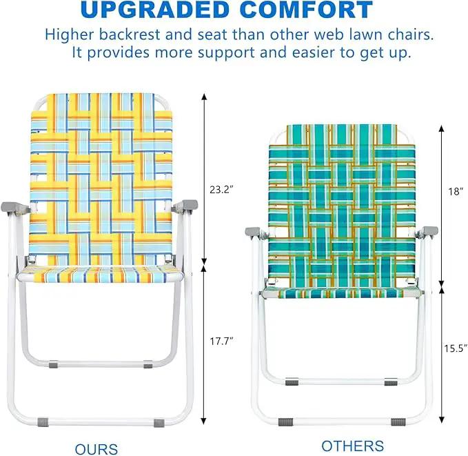 VINGLI Patio Lawn Webbed Folding Chairs Set of 4, Outdoor Beach Chair Portable Dining Chair for Outdoor Yard, Garden (Yellow, Classic) by GreenHaven Gardens