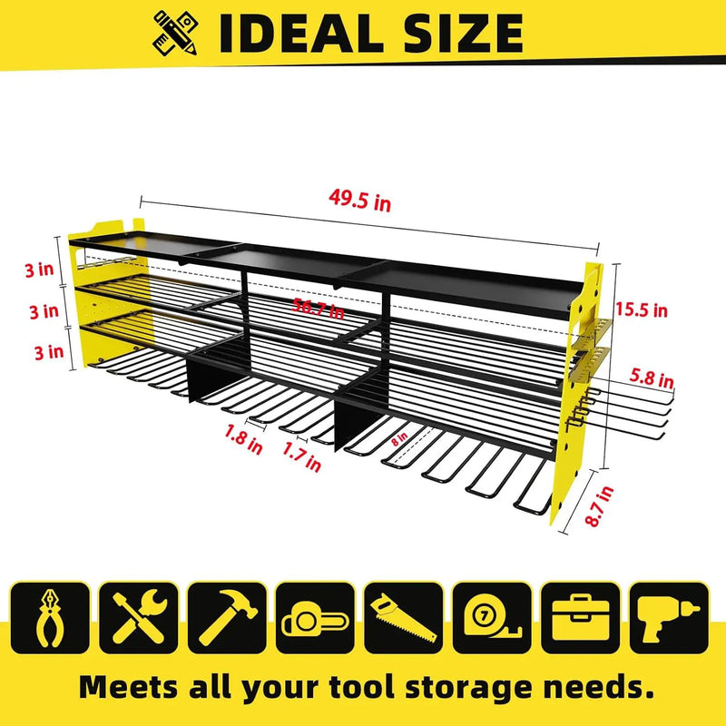 Power Tool Organizer Wall Mount with 12-Drill Holders-800Lbs Load Heavy Duty Metal 4-Layers Garage Storage and Organization with Side-Plates Adjustable Battery Tools Rack Utility Racks Gifts for Men by GreenHaven Gardens
