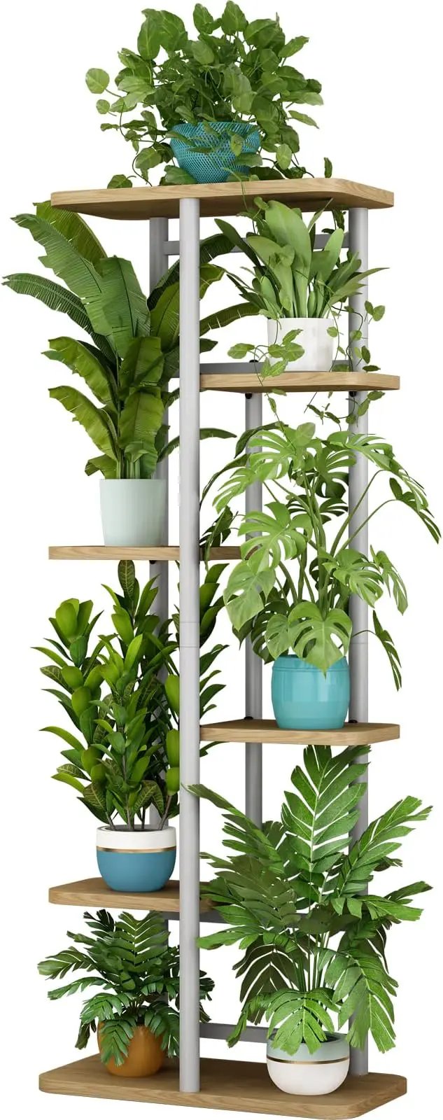 LINZINAR Plant Stand 6 Tier 7 Potted Multiple Flower Pot Holder Shelf Indoor Outdoor Planter Display Shelving for Patio Garden Corner Balcony Living Room (6 Tier-7 Potted, White) by GreenHaven Gardens