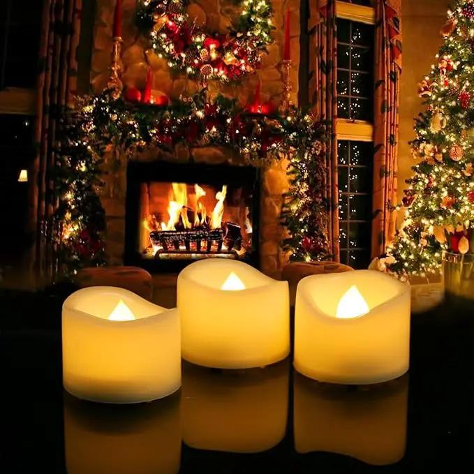 CANDLE CHOICE Battery Operated Flameless Tea Lights Realistic Flickering Long Lasting LED Votive Tealight Candles for Halloween Thanksgiving Christmas Wedding Decorations Battery Included 24 Pack by GreenHaven Gardens