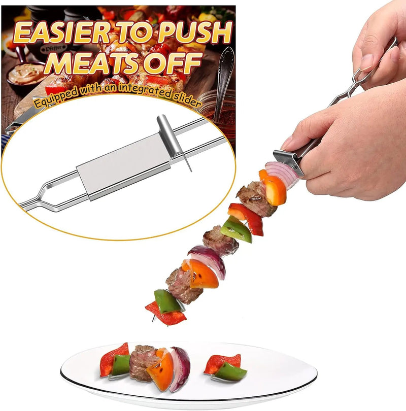 Lallisa Kabob Skewers - Metal BBQ Skewer Sticks with Push Bar for Meat, Chicken, Vegetable & Fruit (12 Pieces) by GreenHaven Gardens