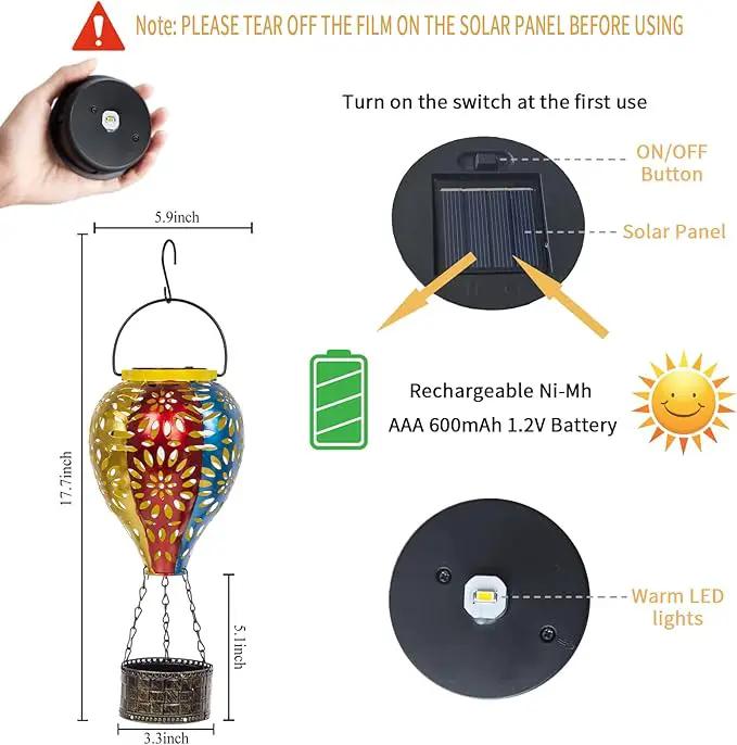 Solar Hot Air Balloon Lantern, Hanging Outdoor Waterproof Yellow LED Lantern by GreenHaven Gardens
