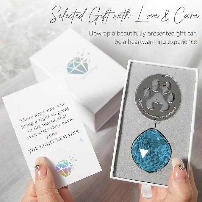 Dog Memorial Gifts, Unique Loss of Pet Sympathy Idea, Sky Blue Crystal Ball Rainbow Suncatcher with Paw Print for Cat or Dog Remembrance and Bereavement by GreenHaven Gardens