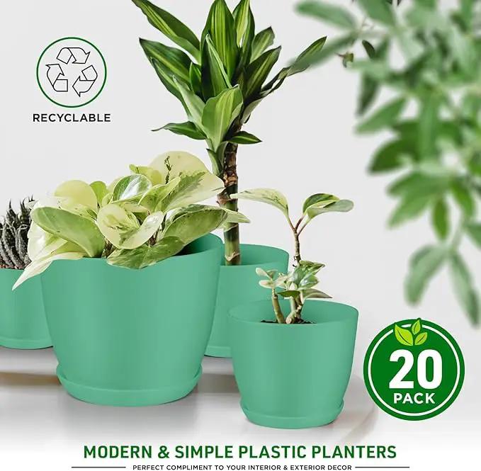 Planter Pots with Drainage Holes - Lightweight, Durable, & Space-Saving Pots for Indoor and Outdoor - Versatile Functionality, Simple Modern Design, Set of 20 Plastic Planter Pots Mint by GreenHaven Gardens